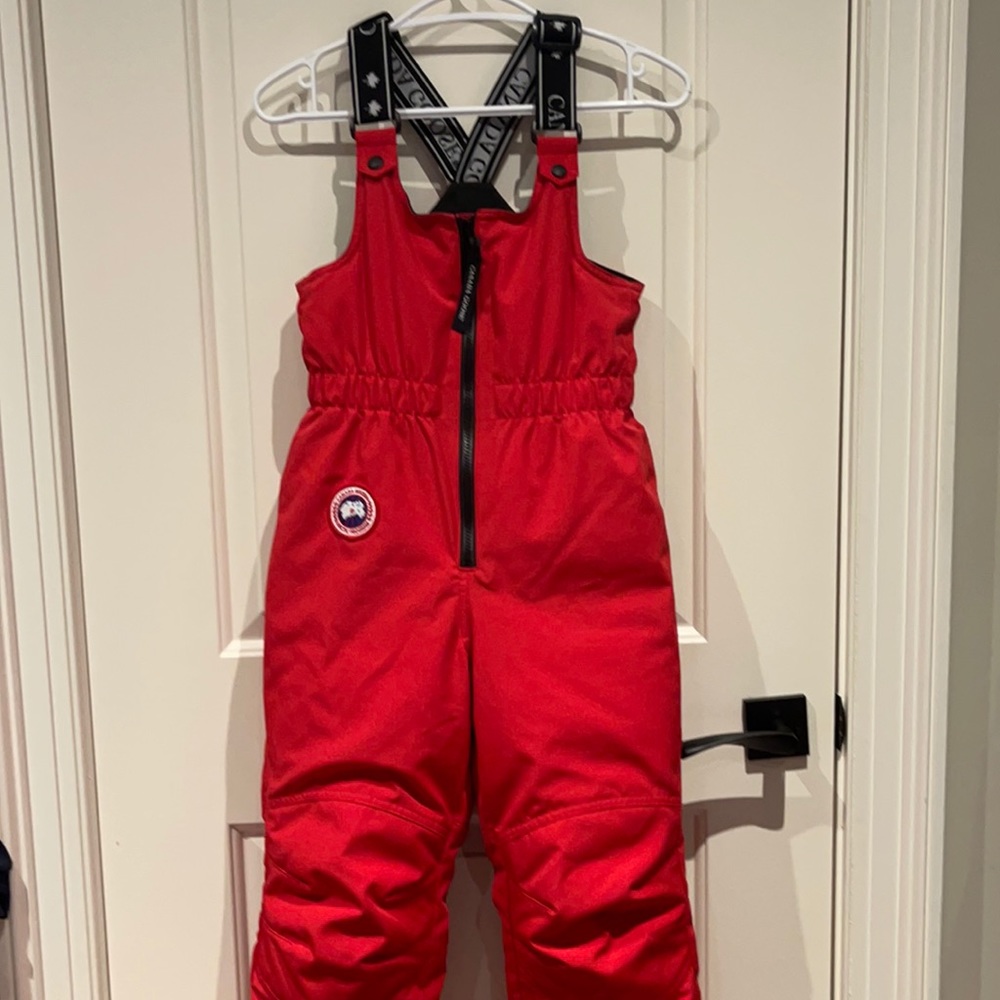 Canada Goose Kids Red Snow Bib Pants with Black Straps MM10-12